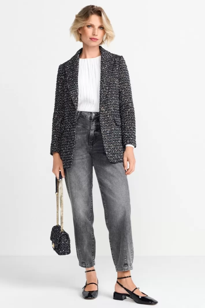Damen Rich & Royal Bouclé-Blazer Mit Statement-Knopf