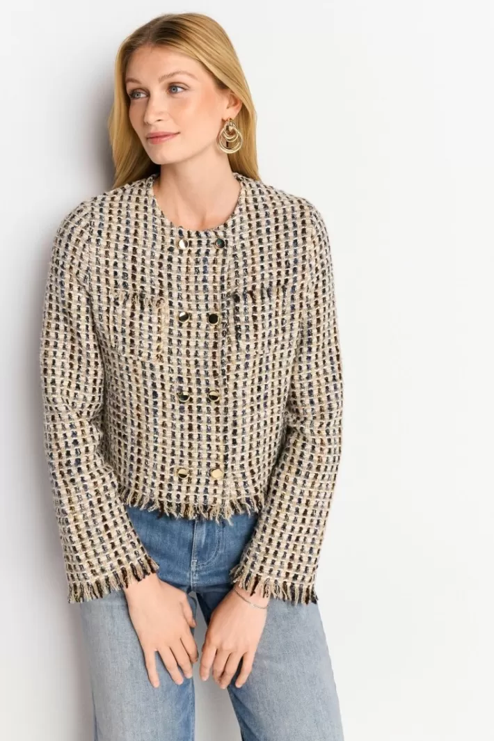 Damen Rich & Royal Bouclé-Jacke Mit Fransen