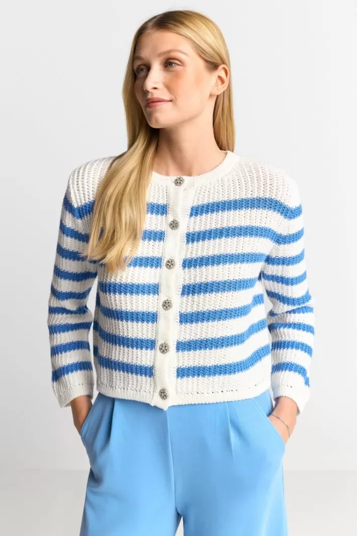 Damen Rich & Royal Gestreifter Cardigan Mit Kristallknöpfen