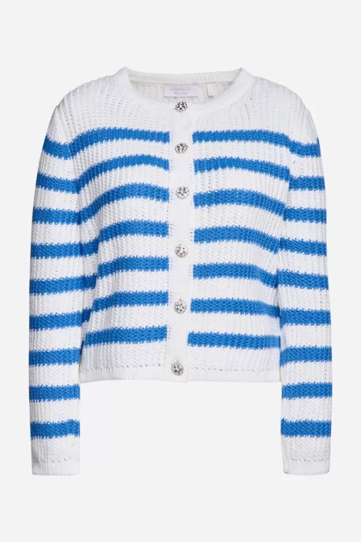 Damen Rich & Royal Gestreifter Cardigan Mit Kristallknöpfen
