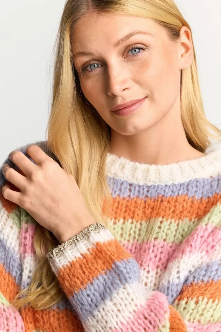 Damen Rich & Royal Gestreifter Grobstrickpullover