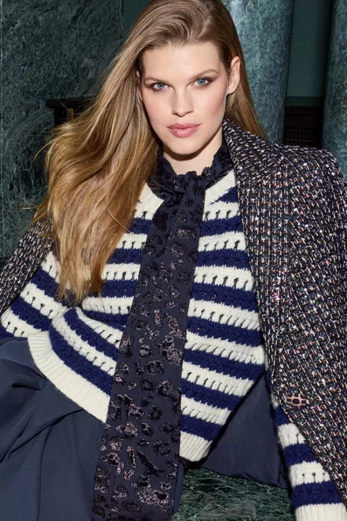 Damen Rich & Royal Gestreifter Lochstrickpullover