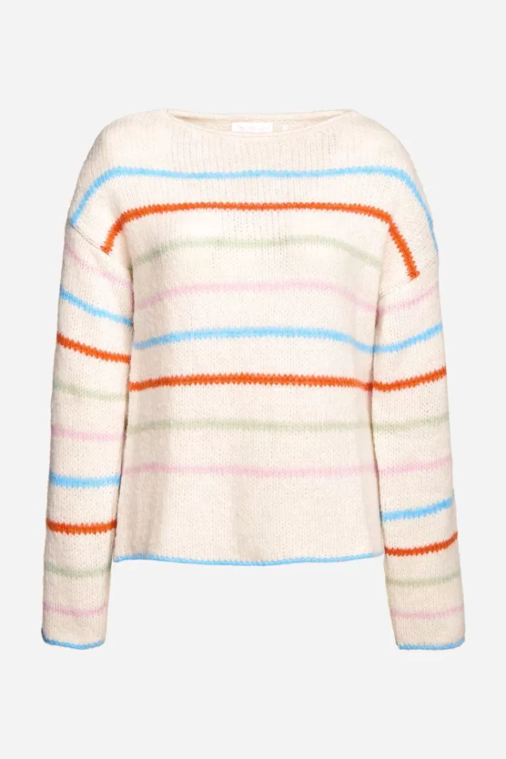 Damen Rich & Royal Gestreifter Pullover In Perlweiß