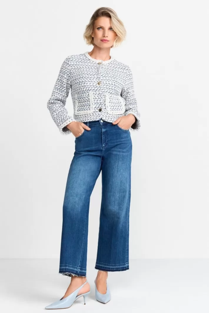 Damen Rich & Royal Kurze Bouclé-Jacke In Blauweiß