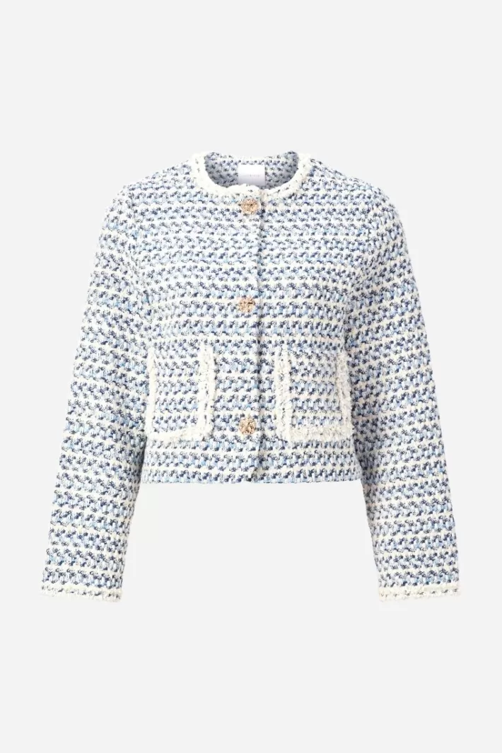 Damen Rich & Royal Kurze Bouclé-Jacke In Blauweiß