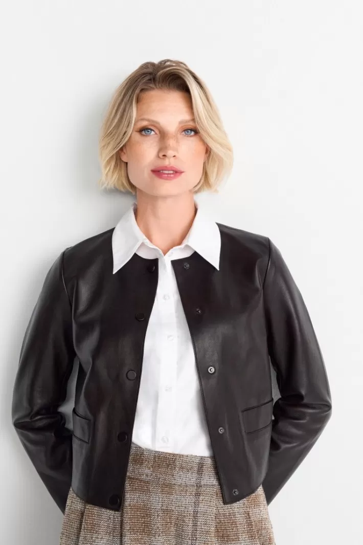 Damen Rich & Royal Kurze Lederjacke Mit Druckknöpfen