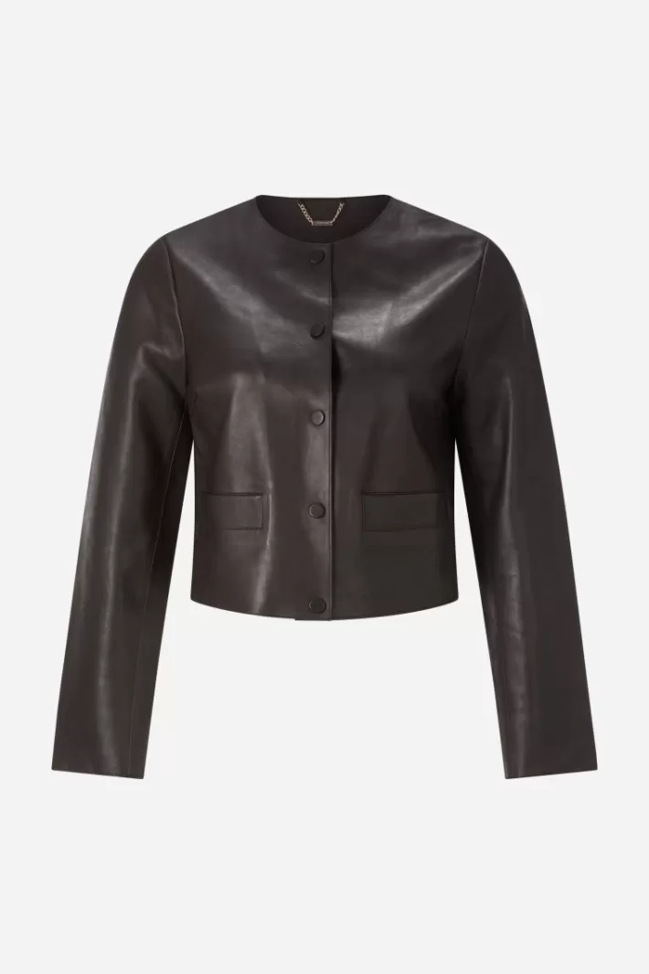 Damen Rich & Royal Kurze Lederjacke Mit Druckknöpfen