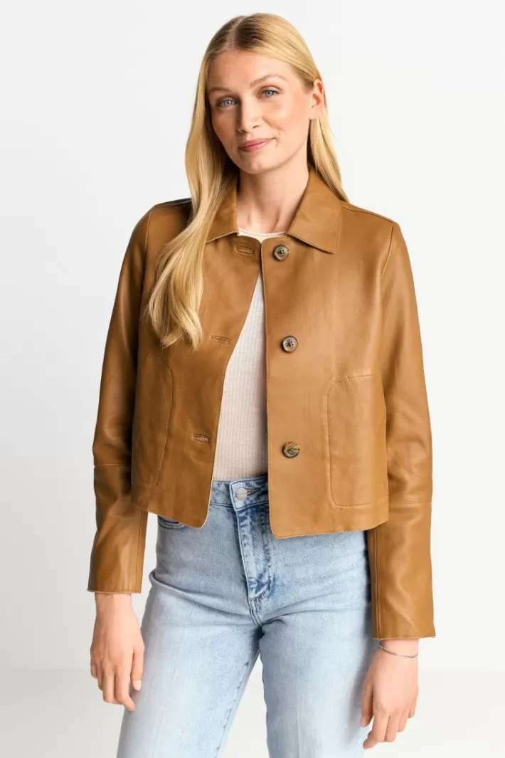Damen Rich & Royal Kurze Lederjacke Mit Kragen