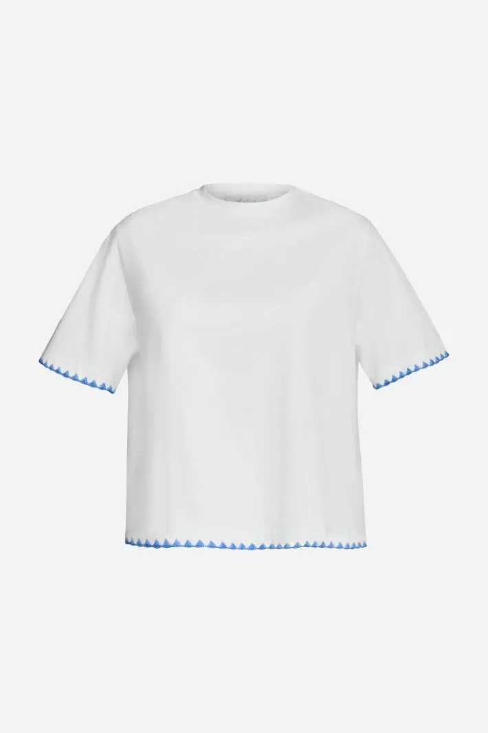 Damen Rich & Royal Weißes T-Shirt Mit Blauen Stickereien