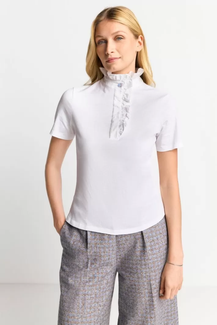 Damen Rich & Royal Weißes T-Shirt Mit Frill-Kragen